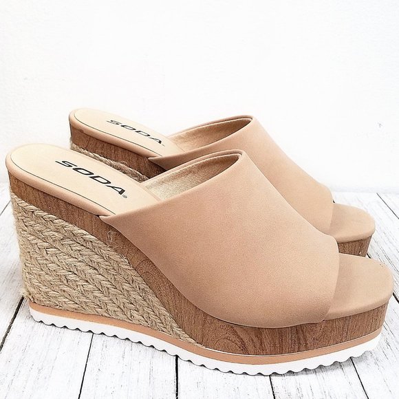 nude wedge slides